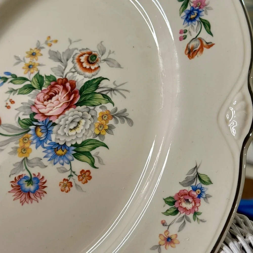 Homer Laughlin Floral 12 Inch Serving Platter Edged In Silver